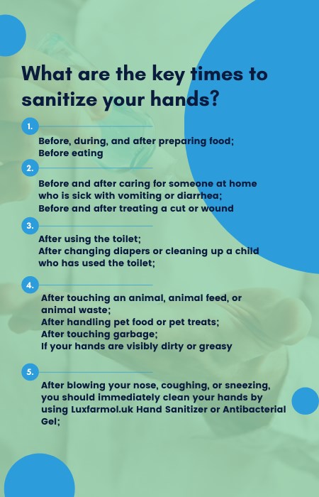 What are the key times to sanitize your hands